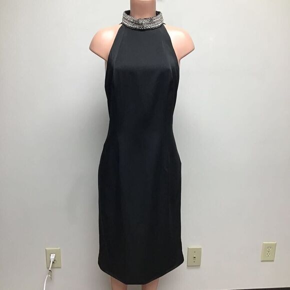 Ieena‎ For Macduggal Womens Sheath Dress Black Backless Halter Sleeveless 12 New